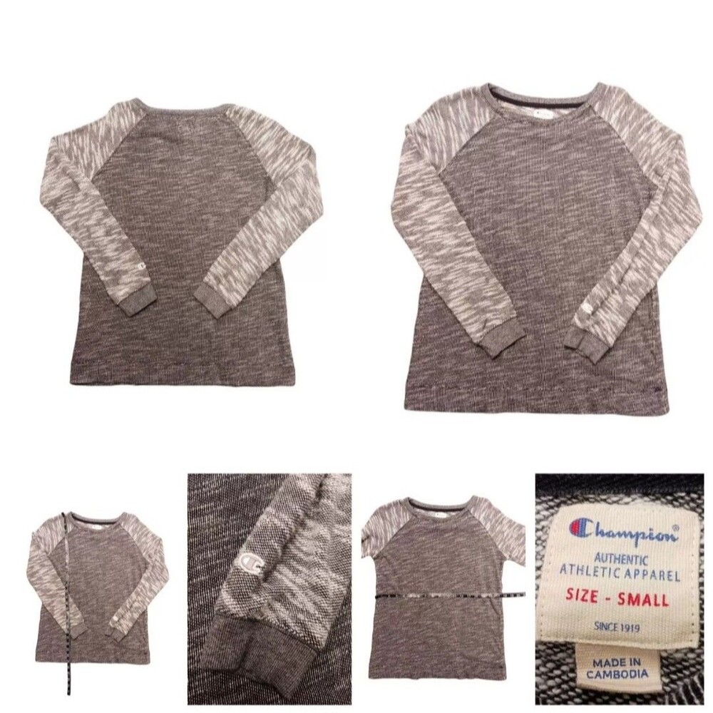 CHAMPION Womens Small Long Sleeve Athletic Sweater Grey Retro Classy